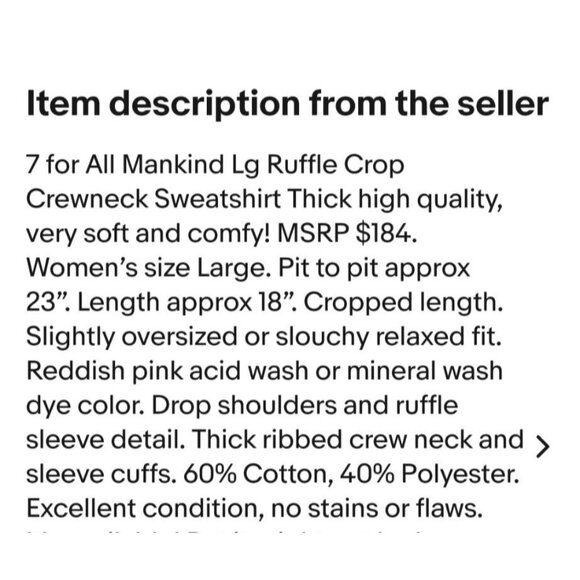 NEW! 7 For All Mankind Berry Cropped Ruffle Sleeve Sweatshirt Medium - Picture 13 of 14